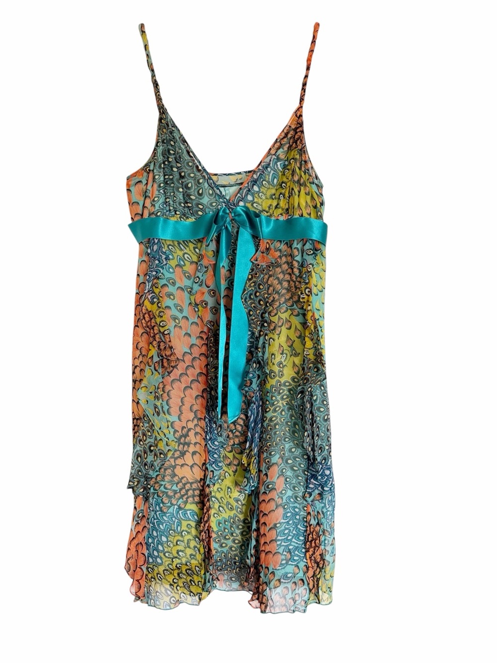 Vintage Y2K Joan & Lucy Multi-colored Peacock Animal Print Thin Strap Dress sz S